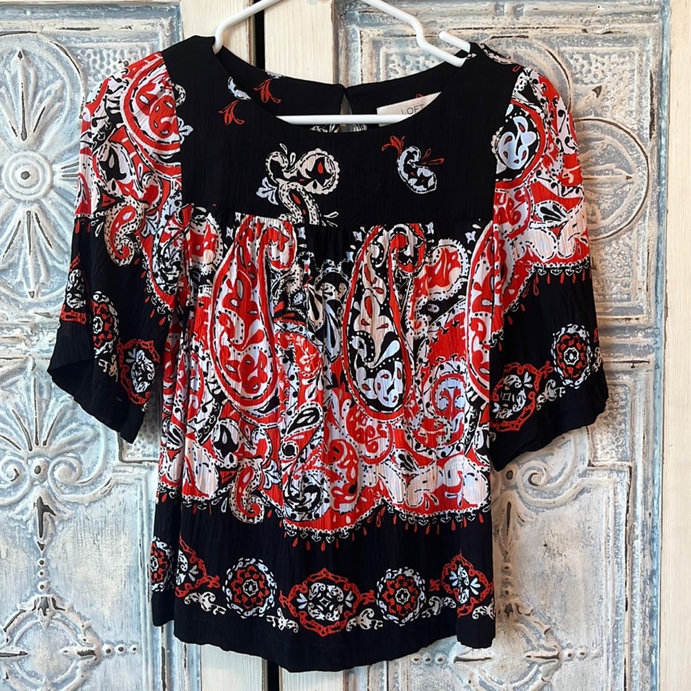 Loft black and red crepe top